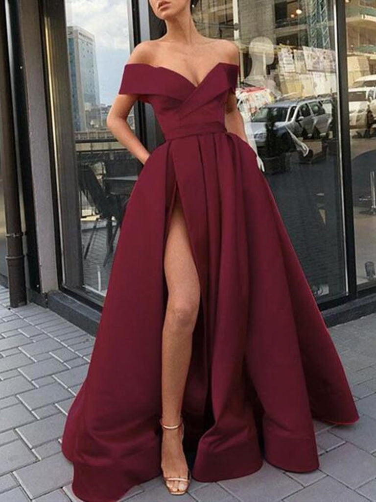 burgundy off the shoulder dress